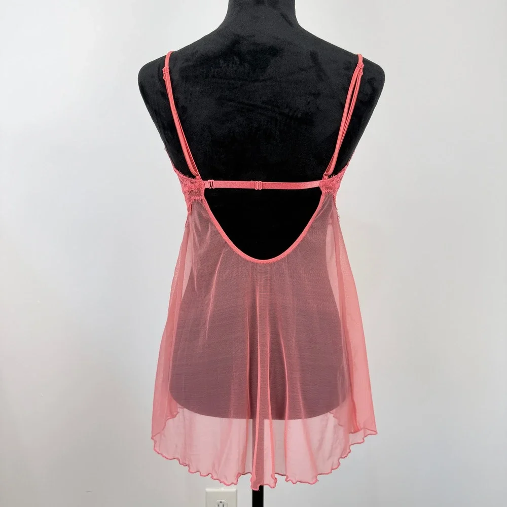 Sheer Babydoll Chemise Lingerie Womens XS/S Pink Floral Lace Coquette Romantic